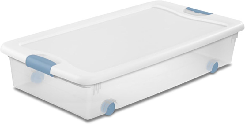 4-Pack Stackable Plastic Storage Bins W/ Latch Lids & Wheels, 56 Qt., White Lid