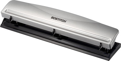 Office Premium 3 Hole Punch, 12 Sheet Capacity, Metal, Rubber Base, Easy-Clean T