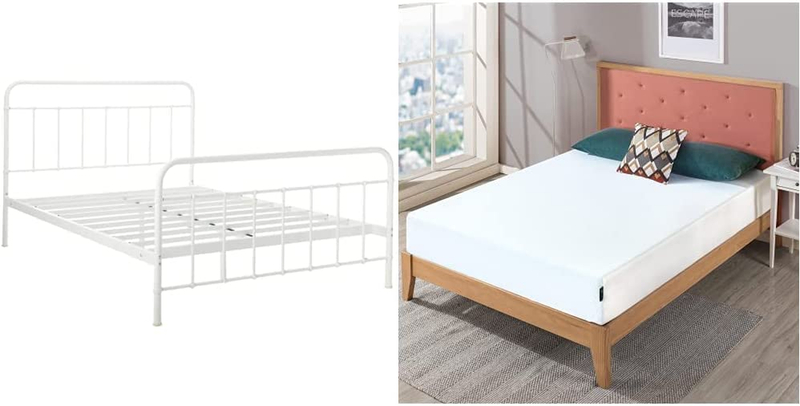 Florence Full Panel Metal Platform Bed Frame, White, Full & 