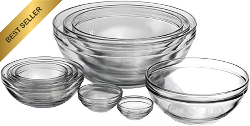 10-Piece Clear Glass Mixing Bowl Set – Nesting Bowls in Varying Sizes for Prep,