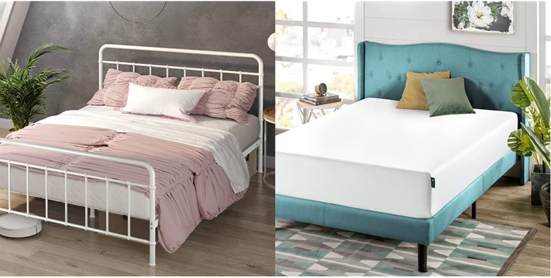 Florence Metal Platform Bed Frame, White, Full & 10 Inch Green Tea Memory Foam M