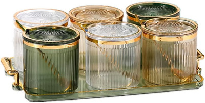 Acrylic Condiment Spice Jars,Condiment Spice Box with Lids and Spoons and Tray,C