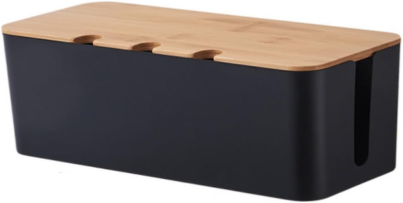 Bamboo Cover Cable Management Box, Power Cord Organizer, Hidden Wire and Power C