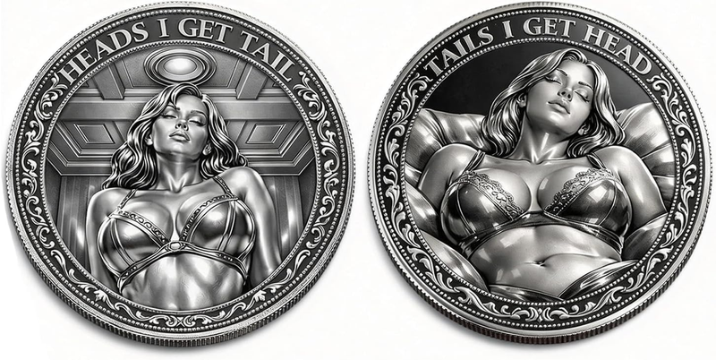 Metal Engraving: Heads I Get Tail Decision Coin - Funny Adult Date Night Gift