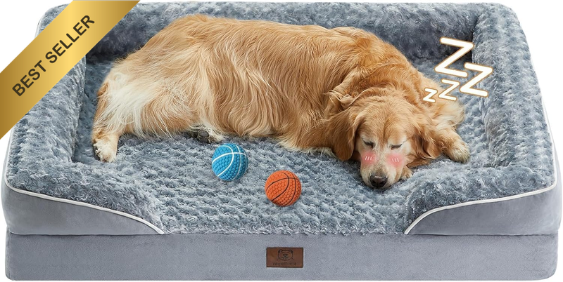 Dog Beds for Large Dogs, Washable, Bolster Sofa Bed with Waterproof Lining & Non