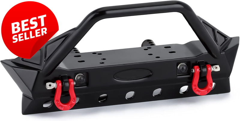 Metal Front Bumper LED Lights Tow Hooks 1/10 TRX4 SCX10 RC Crawler - US