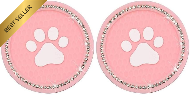 2 PCS Bling Paw Car Cup Holder Coaster, Non-Slip Cup Holders Embedded in Ornamen