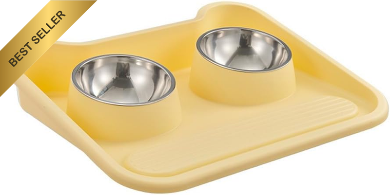 Stainless Steel Cat and Dog Food & Water Bowls Set, 15° Tilted Spill-Proof Doubl