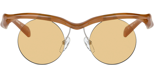 Pre-owned Prada 0pra24s-4313s80e Round Brown In Yellow