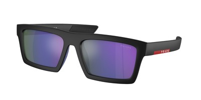 Pre-owned Prada Ps 02zsu 1bo05u Matte Black Dark Blue Mirror Violet 55 Mm Men's Sunglasses