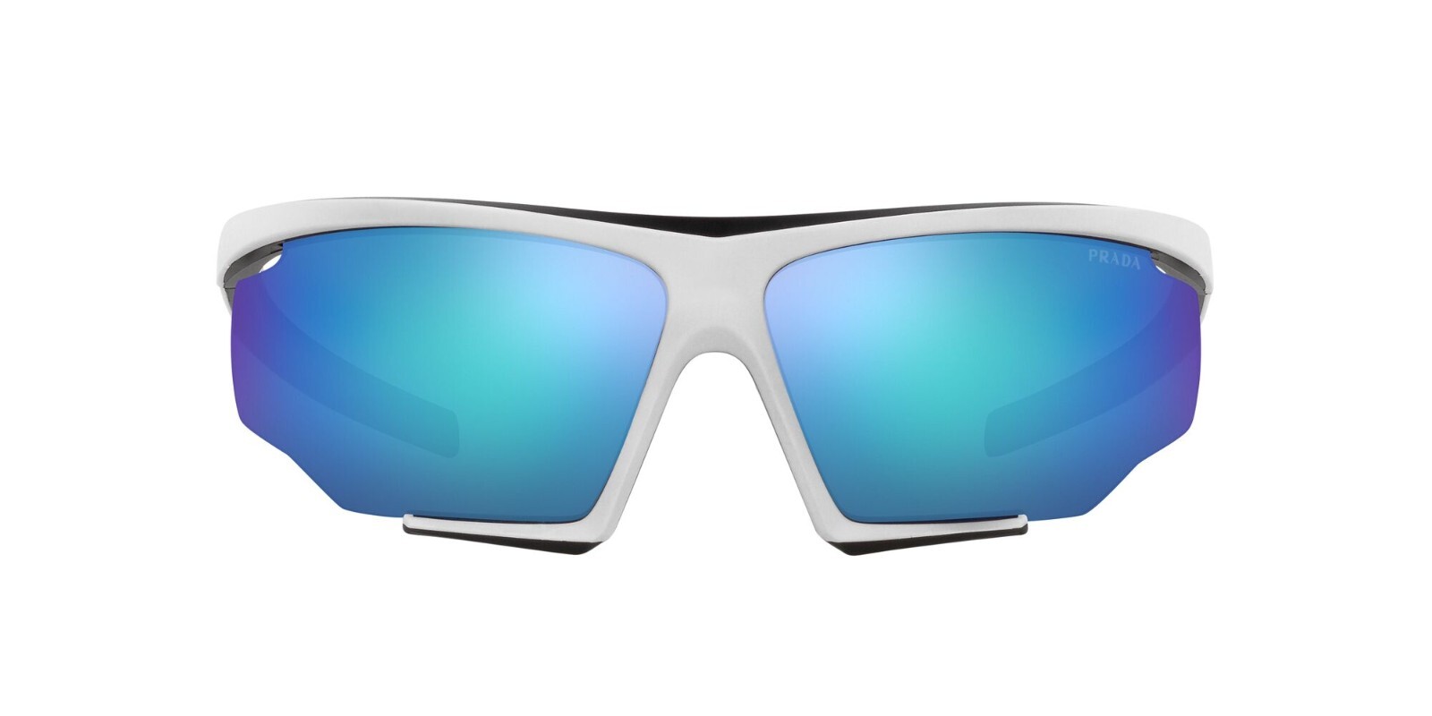 Pre-owned Prada Linea Rossa Ps 07ys White Black/blue Mirrored (15k-08r) Sunglasses