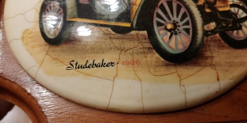 Vintage Porcelain On Wood Sign Plaque 1906 Studebaker Old Car Art Shelbyville