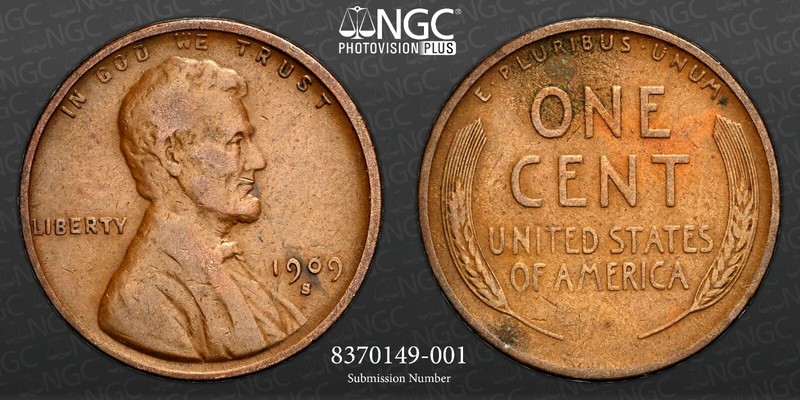 Key-date 1909-s VDB LINCOLN Wheat Penny.  NGC VF 20
