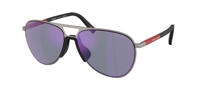 Pre-owned Prada Linea Rossa Ps 53zs 5av10j Gunmetal Dark Blue Mirror 59mm Men's Sunglasses In Dark Blue Mirror Violet