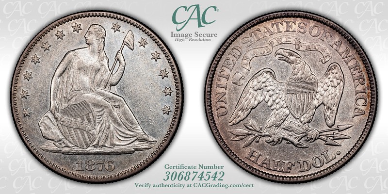 1876 50c LG/SM DATE CAC AU DETAILS FS-301 ~ NICE