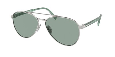 Pre-owned Prada Pr A58s 1bc10g Silver Petrol Green 58 Mm Men's Sunglasses