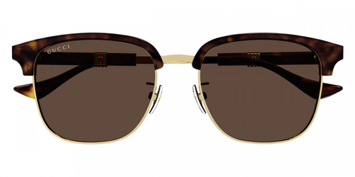 Pre-owned Gucci Gg1499sk-002-55 Gold Havana Brown