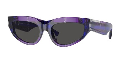 Pre-owned Burberry Be4425u 411387 Check Violet Dark Grey 55 Mm Women's Sunglasses In Gray