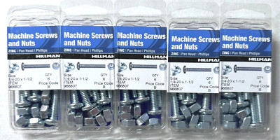5-Pack Hillman 1/4-20 x 1-1/2'' Machine Screws with Nuts Phillips Pan Head 966807