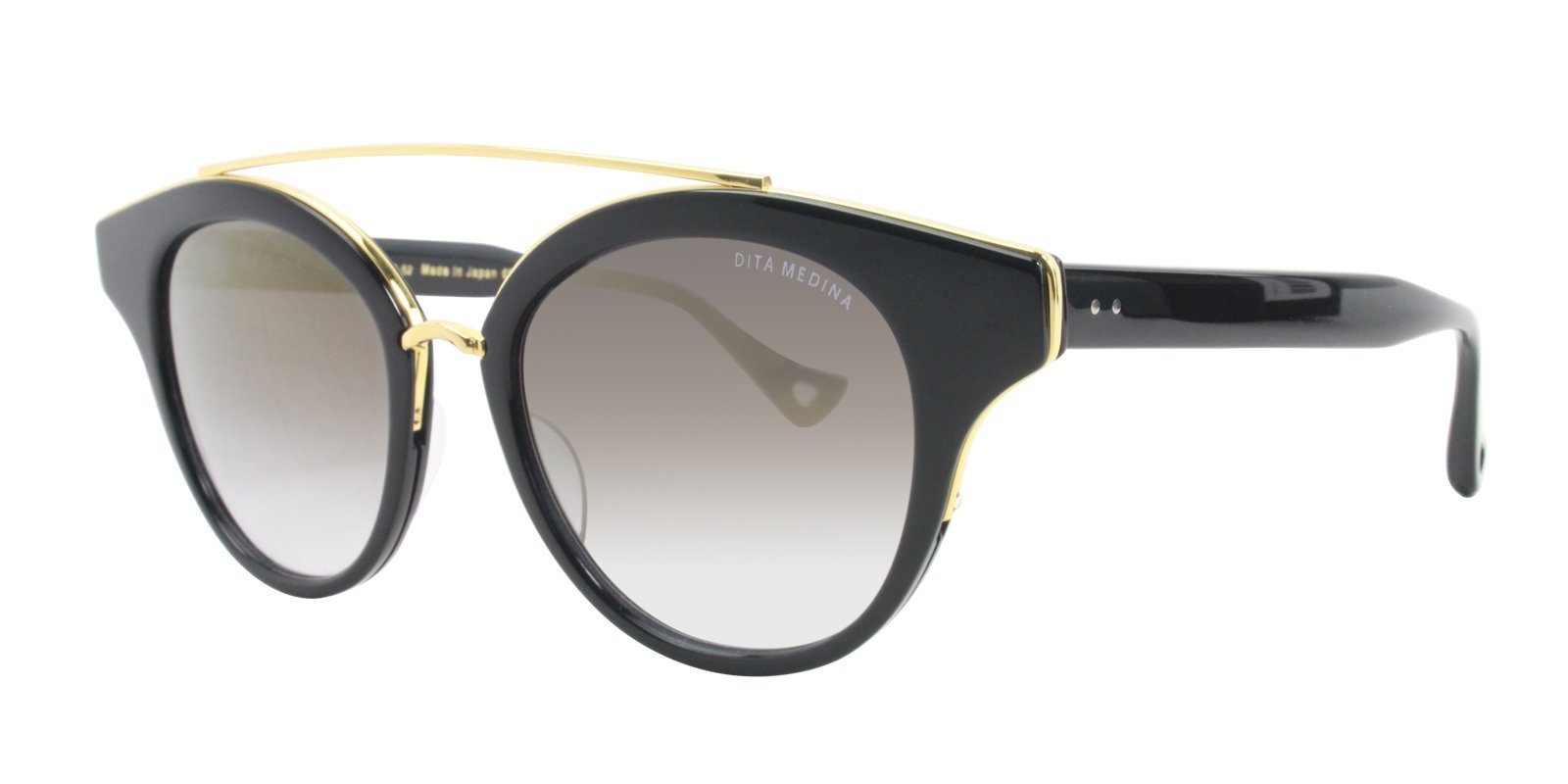 Pre-owned Dita Medina Round Black-gold Shiny 18k Sunglasses Grey-clear Lense Gold Flash In Grey Gradient