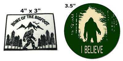 Bigfoot Lives Patch Embroidered DIY Iron-On Sasquatch in Forest Applique 2 Pcs