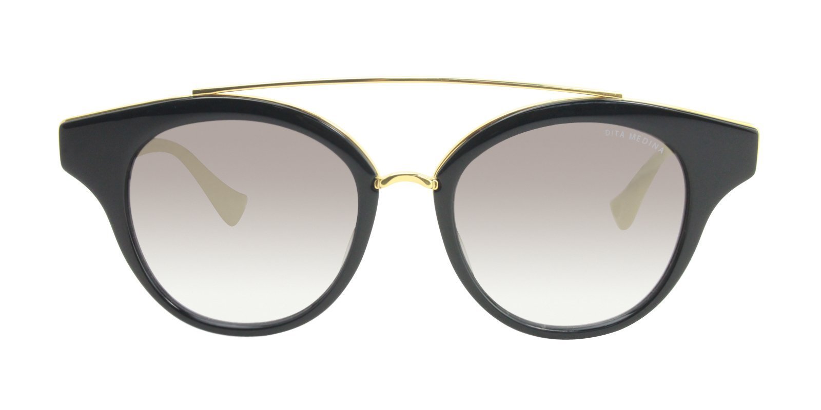 Pre-owned Dita Medina Round Black-gold Shiny 18k Sunglasses Grey-clear Lense Gold Flash In Grey Gradient