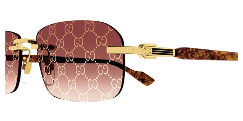 Pre-owned Gucci Gg1221s-004 Square Gold In Red