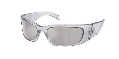 Pre-owned Prada Pr A19s 12r2b0 Transparent Grey Grey Mirror Silver 60 Mm Men's Sunglasses In Light Grey Mirror Silver