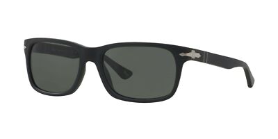 PERSOL PERSOL MATTE BLACK RECTANGULAR POLARIZED SUNGLASSES, 0PO3048S 900058 58MM