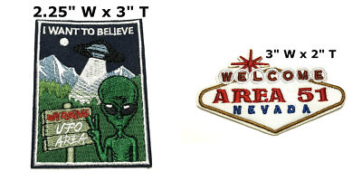 X-Files Alien UFO Patch Embroidered DIY Iron-on Applique Travel Souvenir 2 Pcs