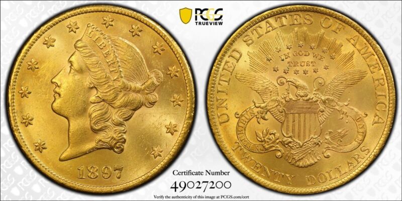1897  $20 PCGS Uncirculated Liberty Head Gold Double Eagle