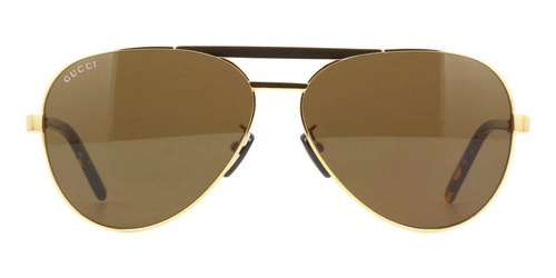 Pre-owned Gucci Gg1163s-004 Pilot Havana Gold In Brown