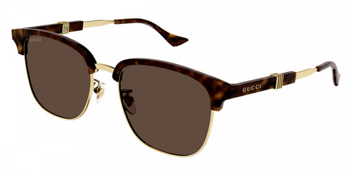 Pre-owned Gucci Gg1499sk-002-55 Gold Havana Brown