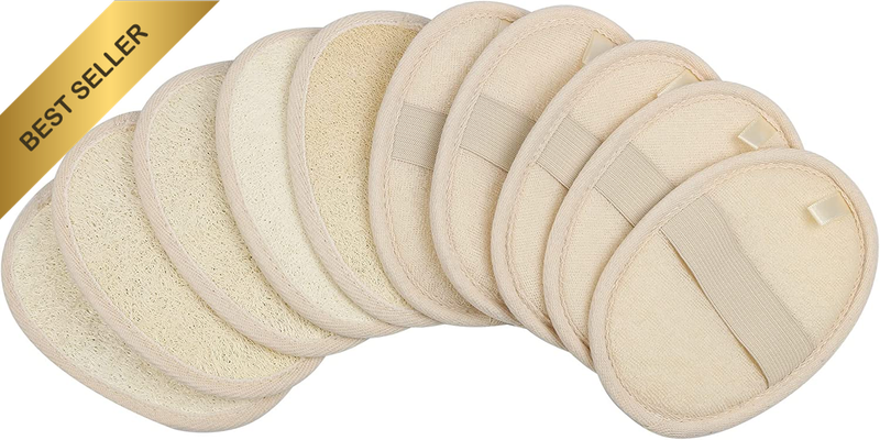 10-Pack Exfoliating Loofah Sponge Pads - Natural Luffa & Terry Cloth, Body Scrub