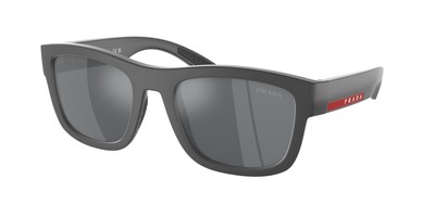 Pre-owned Prada Linea Rossa Ps 01zs Ufk5l0 Grey Rubber Grey Mirror 56 Mm Men's Sunglasses In Light Grey Mirror Black