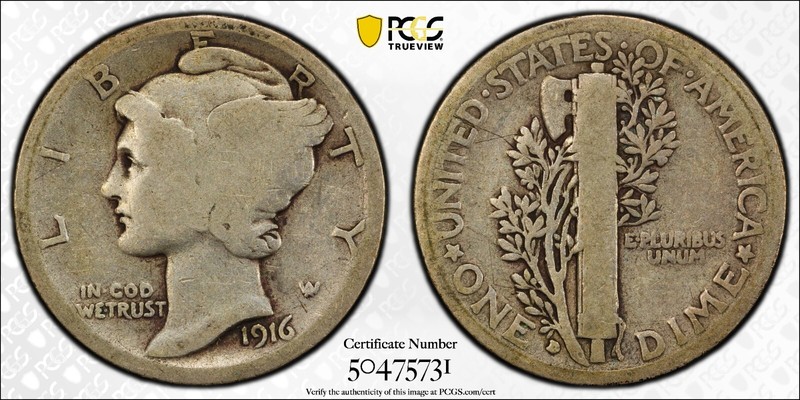 1916 D 10C PCGS G 04 Mercury Dime Silver Coin