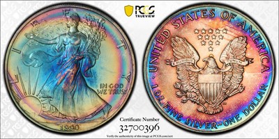 1990 American Silver Eagle $1 PCGS MS68 - Incredible Toning