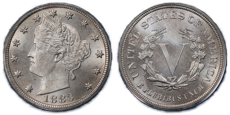 1883 5C No CENTS Liberty Nickel - Type 1 No