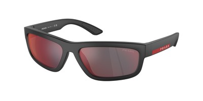 Pre-owned Prada Linea Rossa Ps 05zs Dg008f Black Grey Mirror Blue Red 59mm Mens Sunglasses In Gray