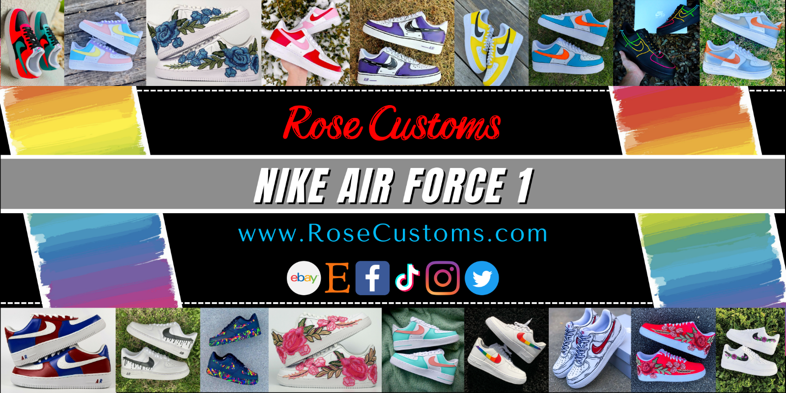 Pre-owned Nike Air Force 1 Red Rose Custom Low Floral White Black Shoes Mens Womens Kids
