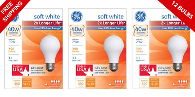 12 Bulbs GE 66246 29W (40W Replacement) Soft White Medium Base Light Bulbs Bulk