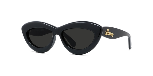Pre-owned Loewe Curvy Lw40096i-5401a Cat Eye Shiny Black In Gray