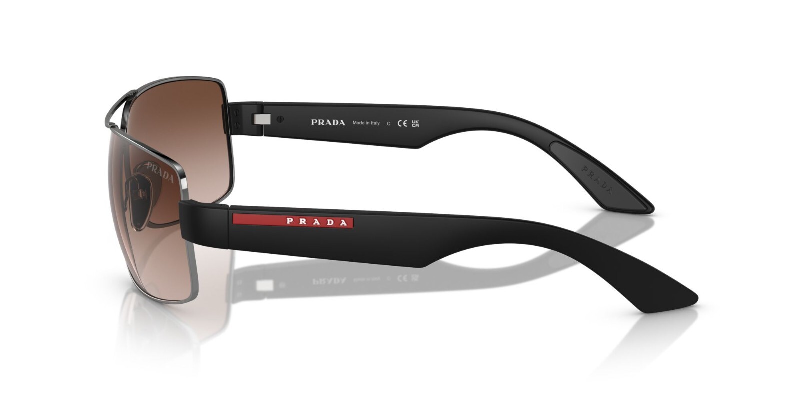 Pre-owned Prada Linea Rossa Ps 50zs Gunmetal/brown Shaded (5av-02p) Sunglasses
