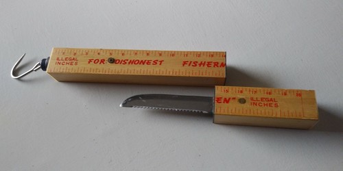 Vintage Novelty Fishermen Knife Honest - Dishonest Sides Stainless Blade Japan