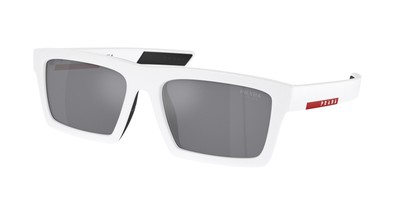 Pre-owned Prada Linea Rossa Ps 02zsu 17s40a White Rubber Mirror Silver 58mm Men Sunglasses In Light Blue Mirror Silver
