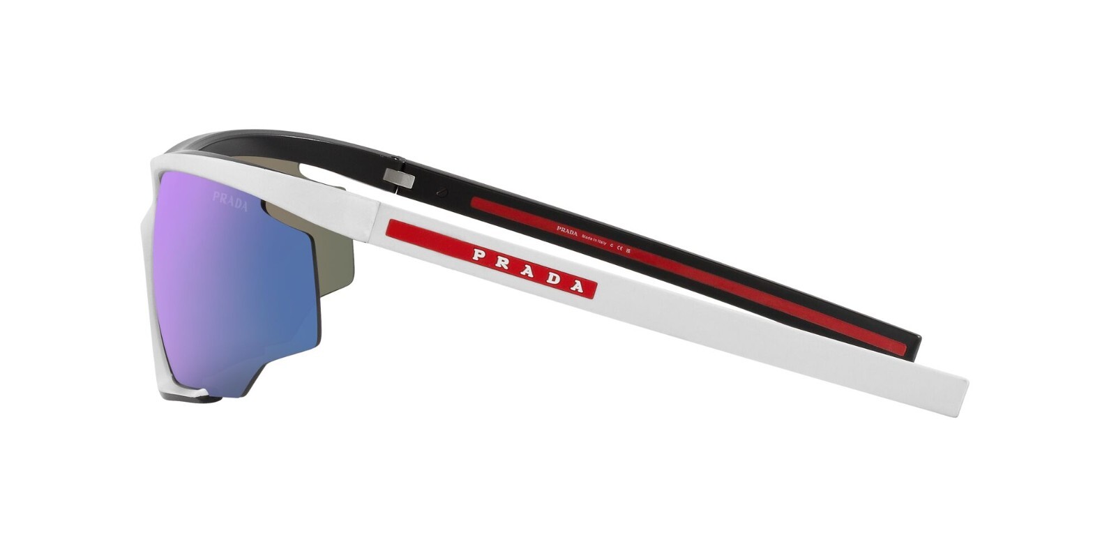 Pre-owned Prada Linea Rossa Ps 07ys White Black/blue Mirrored (15k-08r) Sunglasses