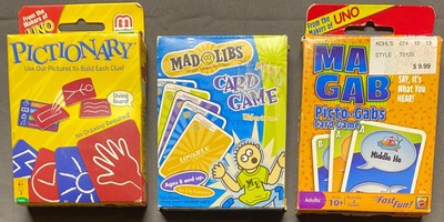 Game Lot of 3 Card Games Pictionary Mad Libs Mad Gab. New, Contents Sealed!