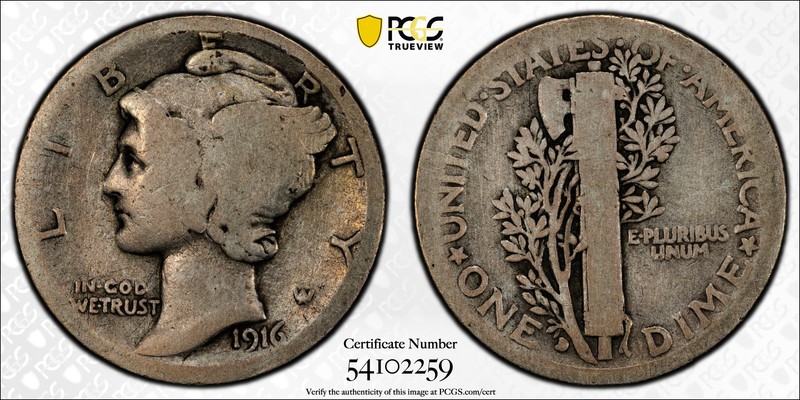 1916-D Mercury Dime, Key to the Mercury Dime Set, Certified