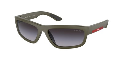 Pre-owned Prada Linea Rossa Ps 05zs 14x07g Green Mimetic Grey Mirror 59mm Men's Sunglasses In Grey Mirror Black