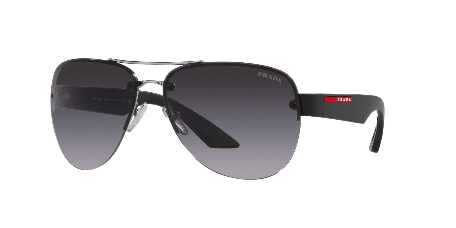 Pre-owned Prada Linea Rossa Ps 55ys Silver/grey Shaded (1bc-09u) Sunglasses
